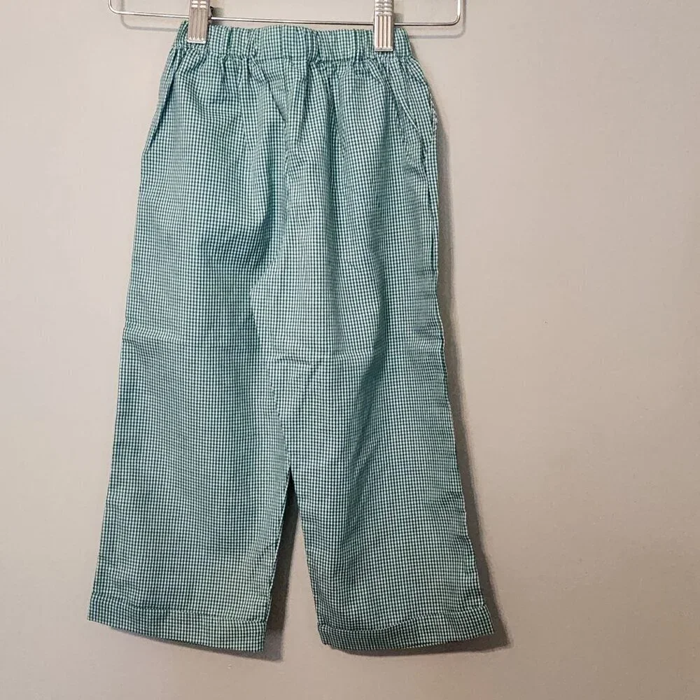 Anavini pants boys 3 green gingham lightweight cotton elastic waist New